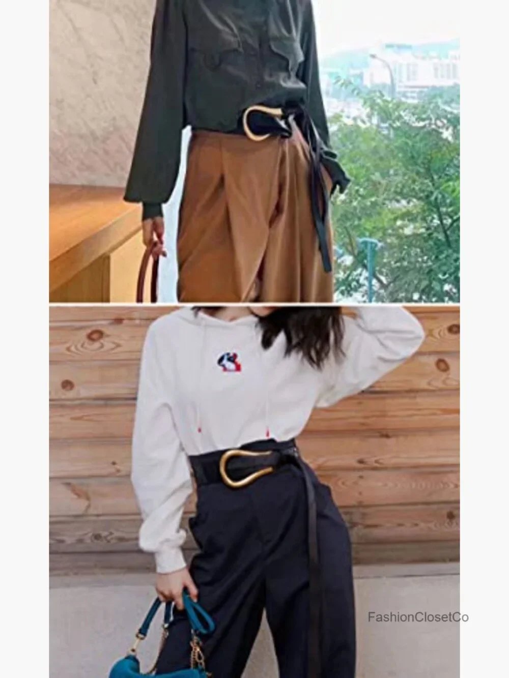 PU Leather Waist Belt Double Strap Tie Wrap Cinch Retro Skinny Gold Buckle